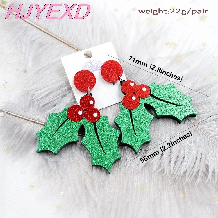 HP087- Acrylic Earrings Red Glitter Laser Cutout Holiday Earrings Christmas Holly Earrings