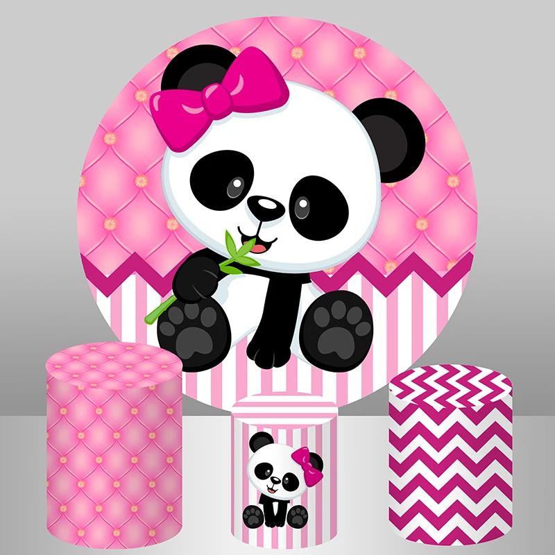 Round Panel Background Cute Panda Pink Girl Baby Shower Birthday Party Decor Candy Table Banner Elastic Circle backdrop