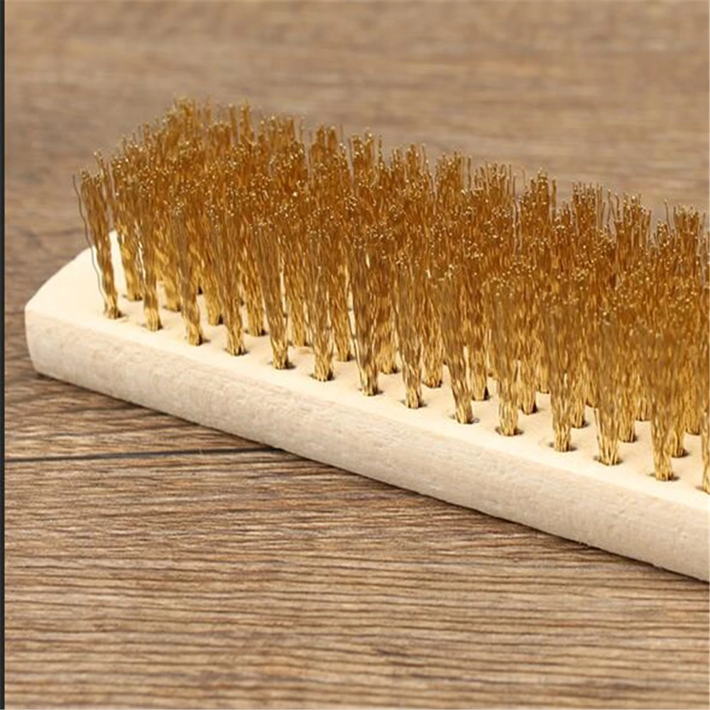 Square Wooden Handle Copper Wire Brush Soft Wire Long Handle Multifunctional Sawdust File Rust Removal Tool Just Wire Brush