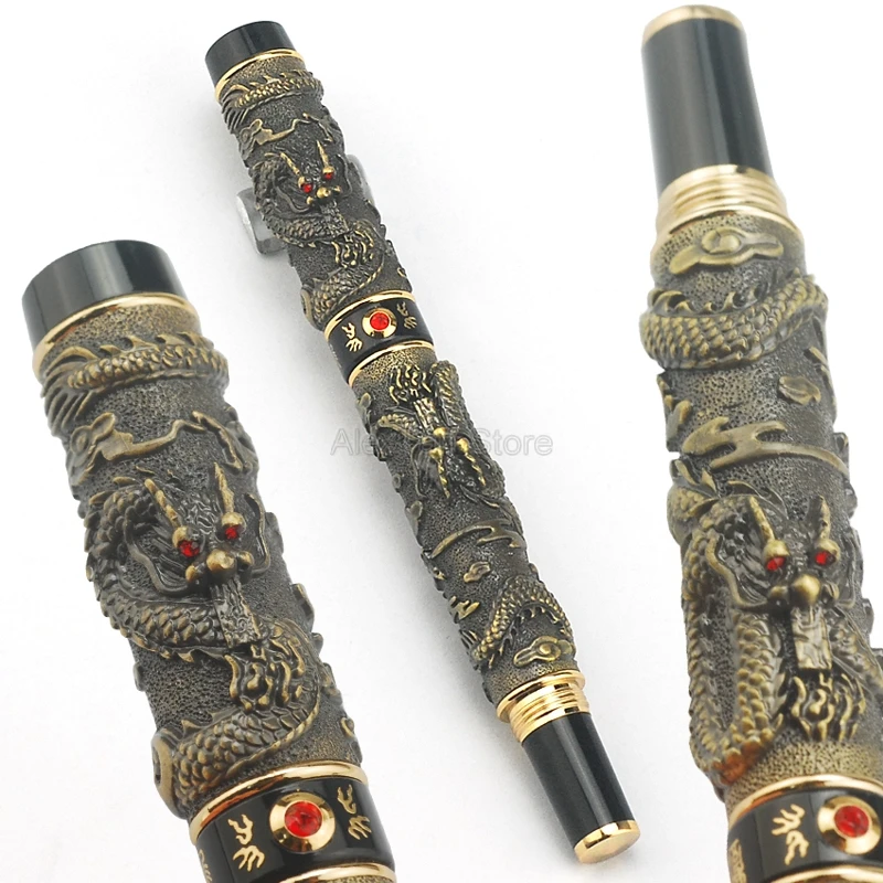 

Jinhao Ancient Fountain Pen Double Dragon Playing Pearl Metal Carving Embossing Heavy Pen Bronze For Writing Stationery