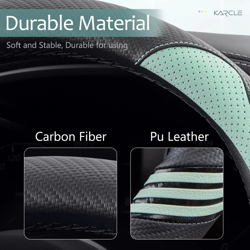 Car Steering Wheel Cover Leather Universal Carbon Fiber Pattern Anti-slip Auto Steering Wheel Protector Case 38CM Car-styling