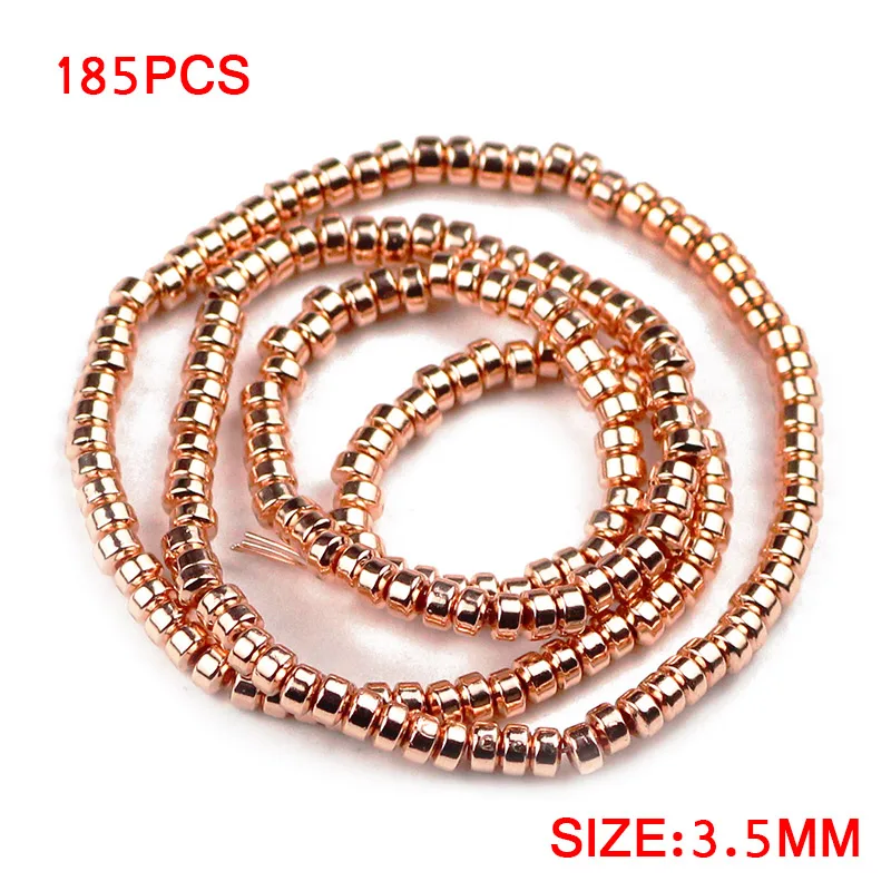 Rose Gold Color Flat Round Hematite 3X2mm 185pcs Cylinder Natural Stone Spacers Loose Beads For Jewelry Making Diy Bracelets