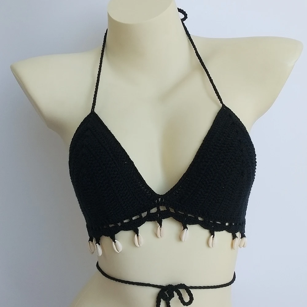 2020 new handmade crochet shell tassel split bikini sunbathing beach spa swimsuit bra women\'s bikini