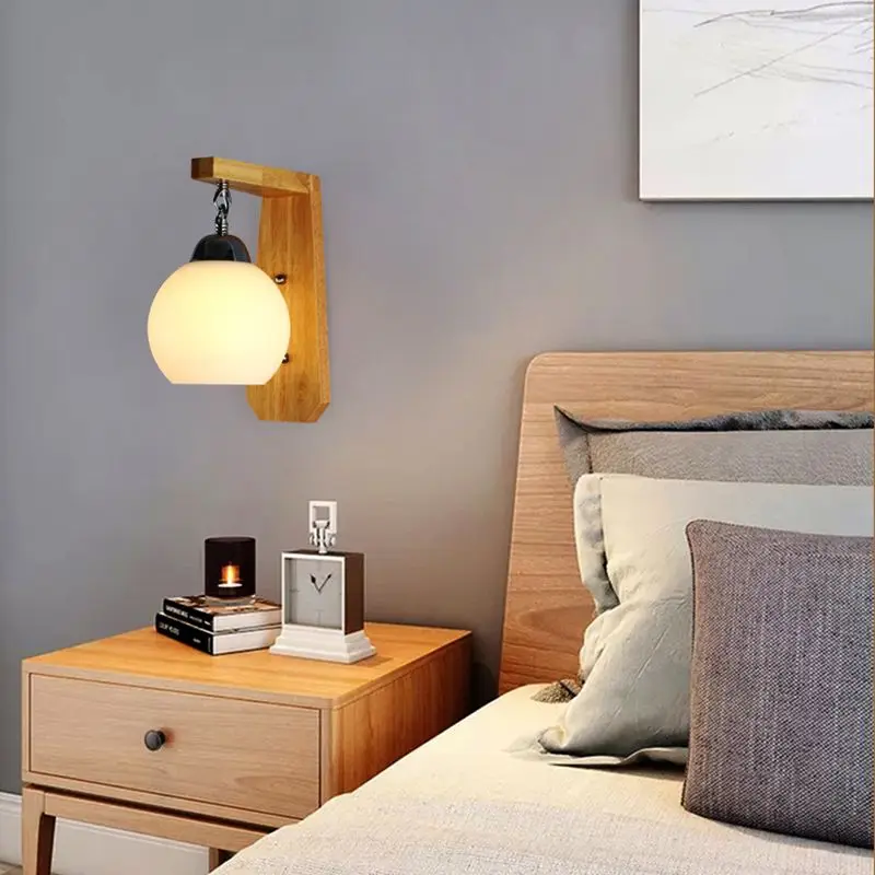 Lámparas LED de pared para interiores, iluminación nórdica de madera maciza para dormitorio, pasillo, fondo, Luces de decoración de pared, apliques decorativos para el hogar espejos decorativos de pared lampara