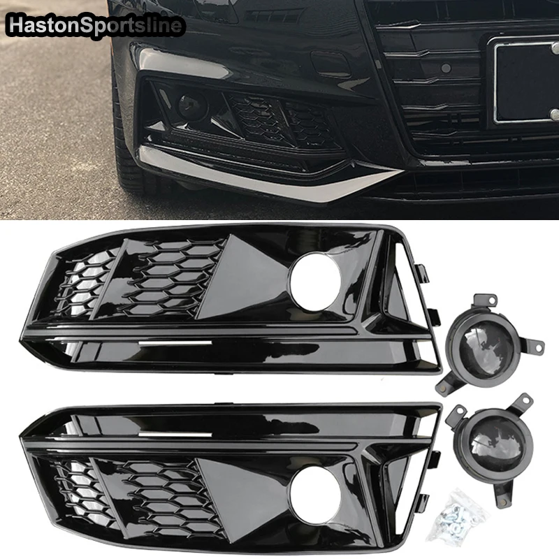 S4 S-Line Honeycomb Front Sport Fog Lamp Cover Fog Light Grill for Audi S4 sline B9 2016-2018 Car Styling Accessories