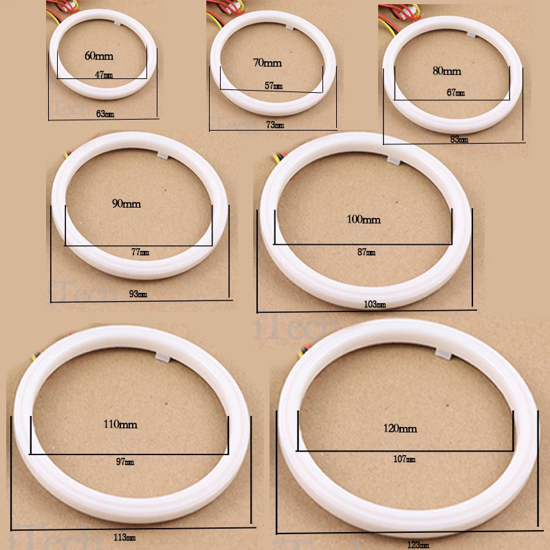 LED cotton white and yellow angel eye ring 60mm 70mm 80mm 90mm 100mm 110mm 120mm Auto DRL Eyes with Turning Signal