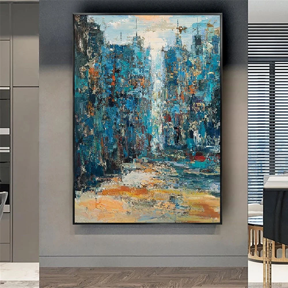 

Palette Knife Painting Abstract Blue Rough Texture Oil Painting On Canvas Nordic Modern Wall Art Living Room Home Decor Artwork