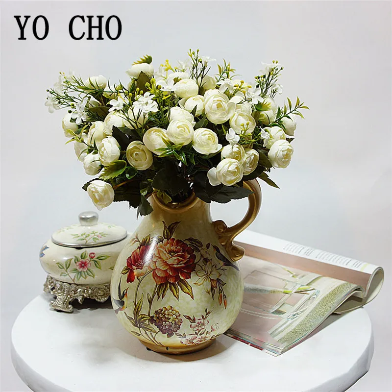 YO CHO  Artificial Roses Bouquet  Silk Flowers Bundle  Wedding Table  Farmhouse  Home Fall Party Decor  13 Heads