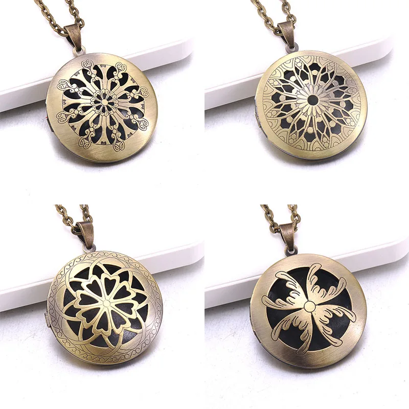 

Round Locket Pendants Photo Necklaces For Women Copper Color photo frame Valentine lovers Necklace Gift Jewelry