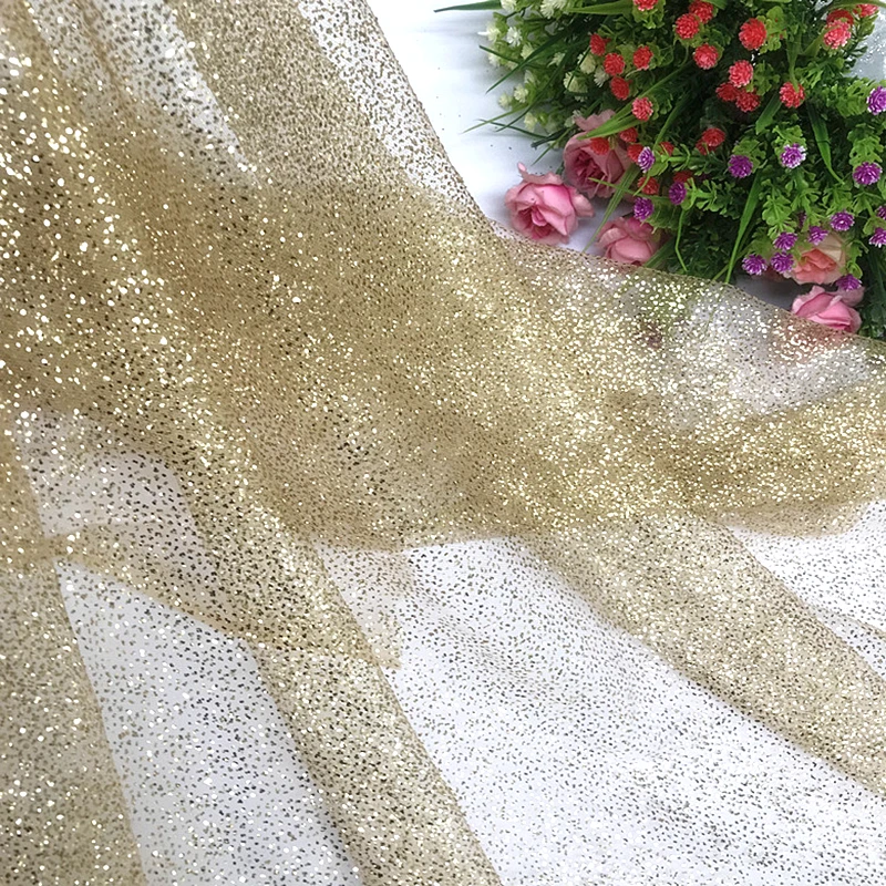 Mesh LACE 1m/lot  soft mesh Rice Silver Gold sequins fabric wedding dress veil DIY fabric transparent dress fabric   H011