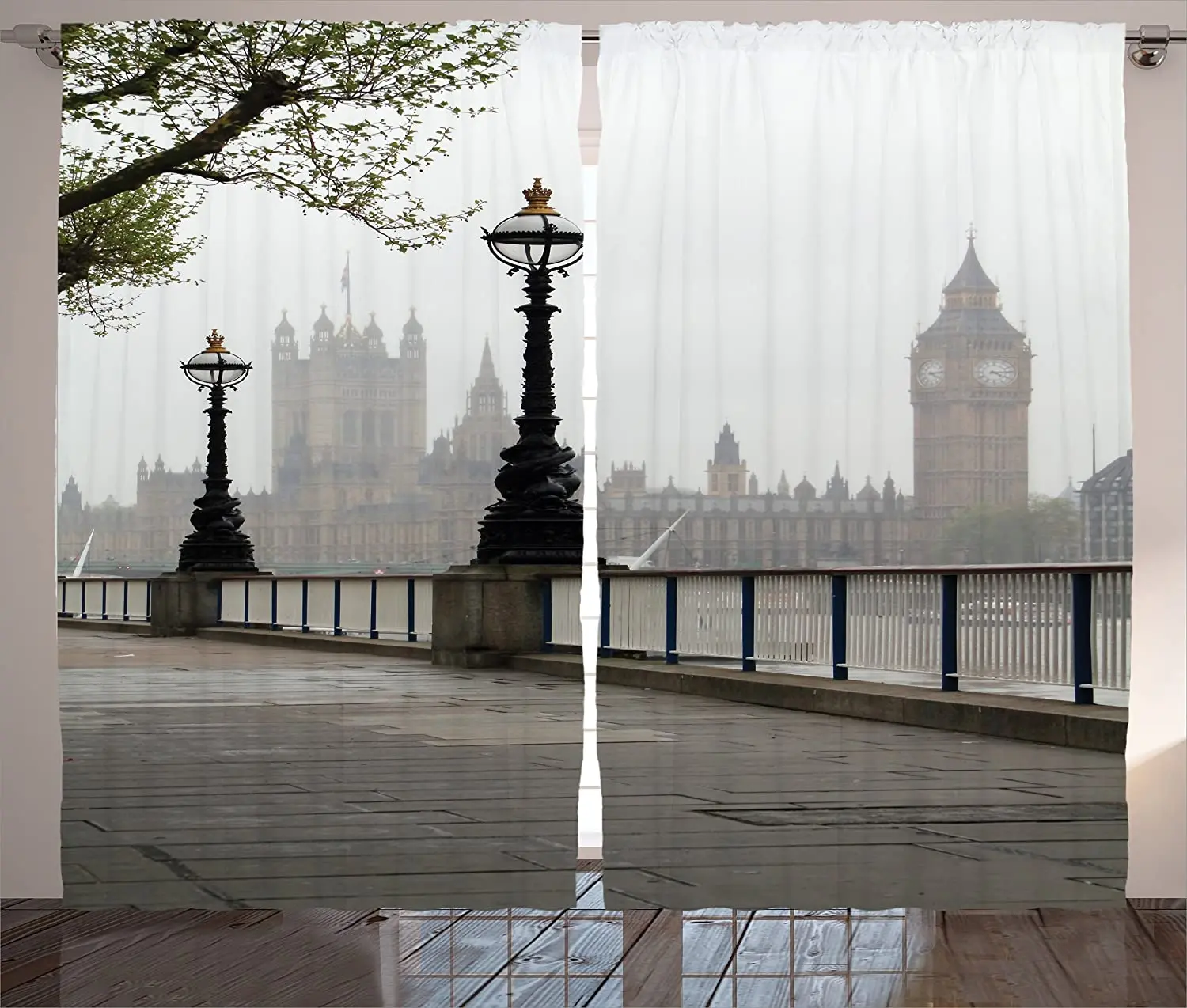 Foggy Grey London Curtains Big Ben View from The Street Palace Westminster Touristic Britain Living Room Bedroom Window Curtain