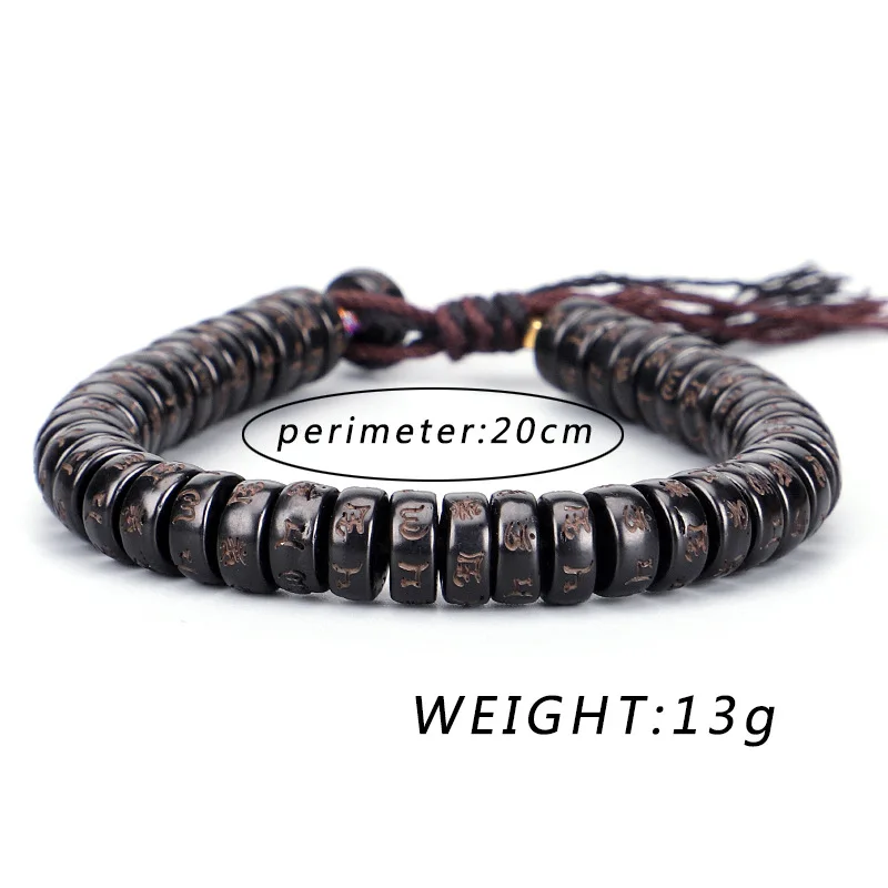 Handmade Tibetan Buddhist Six-character Mantra Bracelets Natural Stone Coconut Shell Beads Bracelet for Women Men Luck Jewellry