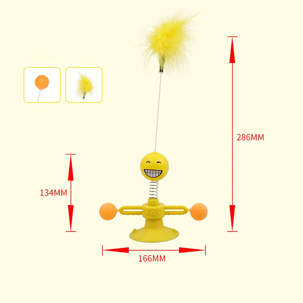 Cat Teaser Plastic Windmill Toys Funny Swing Spring Feather Playstick Whirligig Toys Kitten Puzzle Training Adsorbable Fixation