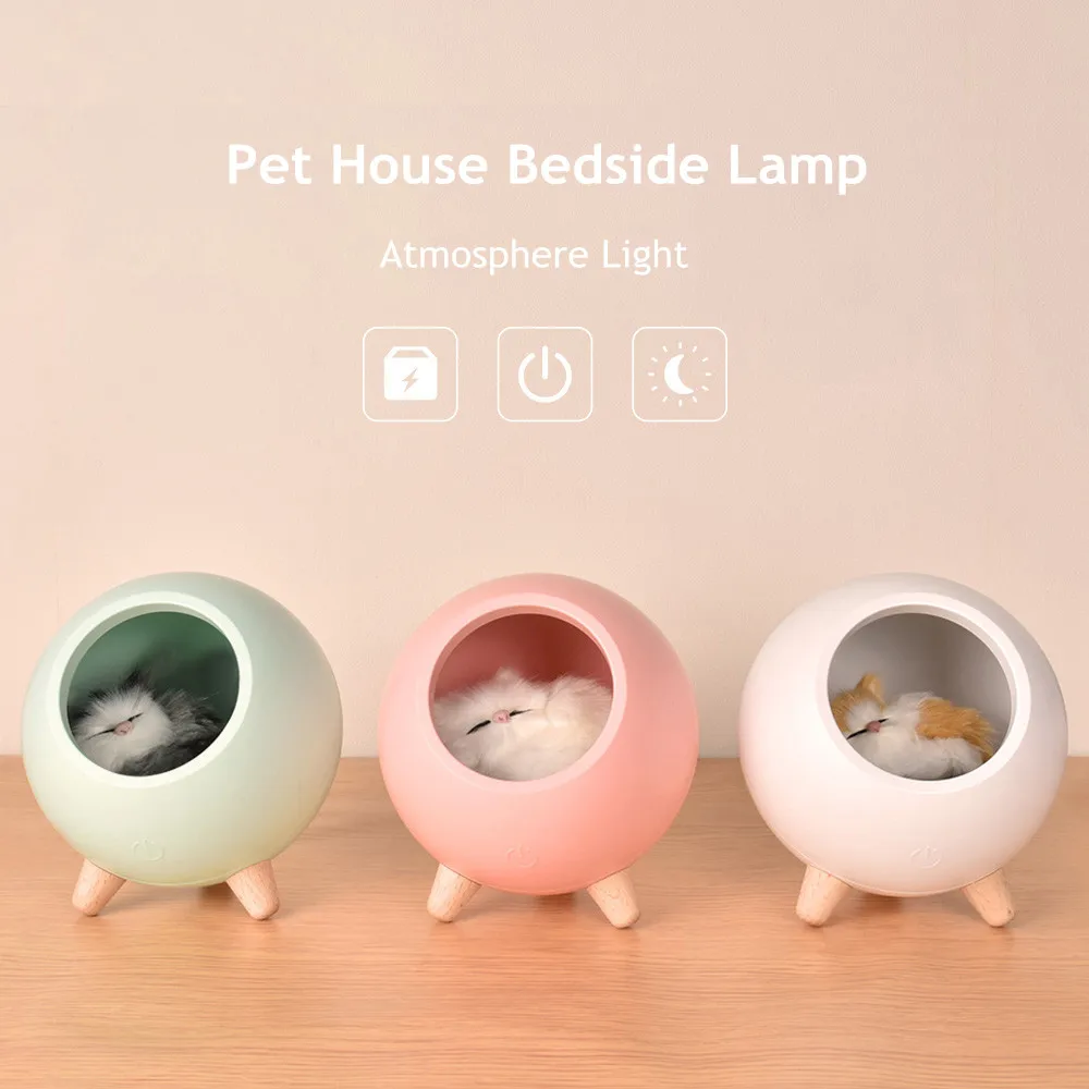 Cute Cat LED Night Light Touch Sensor Dimmable USB Rechargeable Bedroom Decoration Table Lamp for Children Baby Christmas Gift