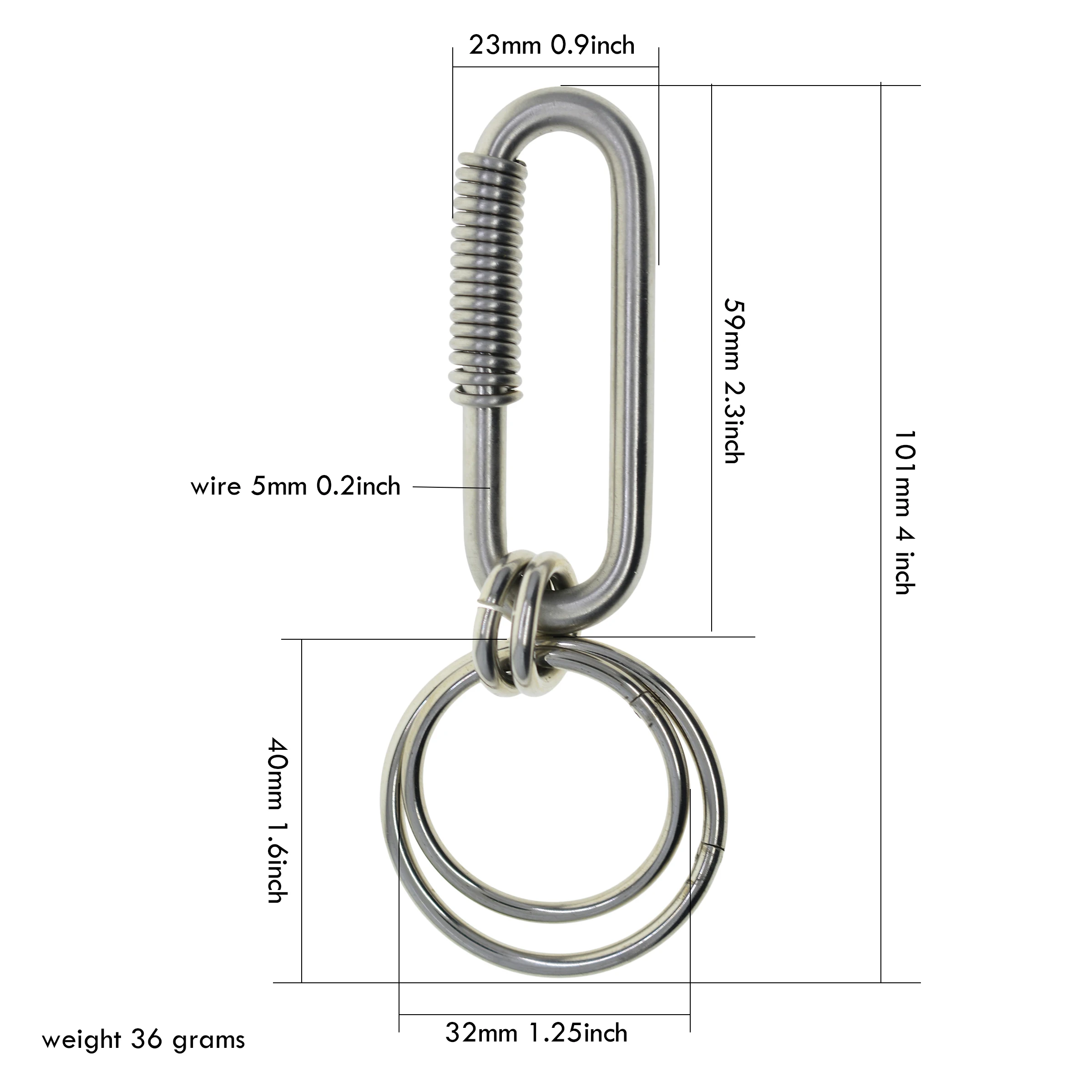 Extra strong Heavy duty matte 304 stainless steel wire wrapped Oval  spring slide safety lock Carabiner keychains FOB EDC hook