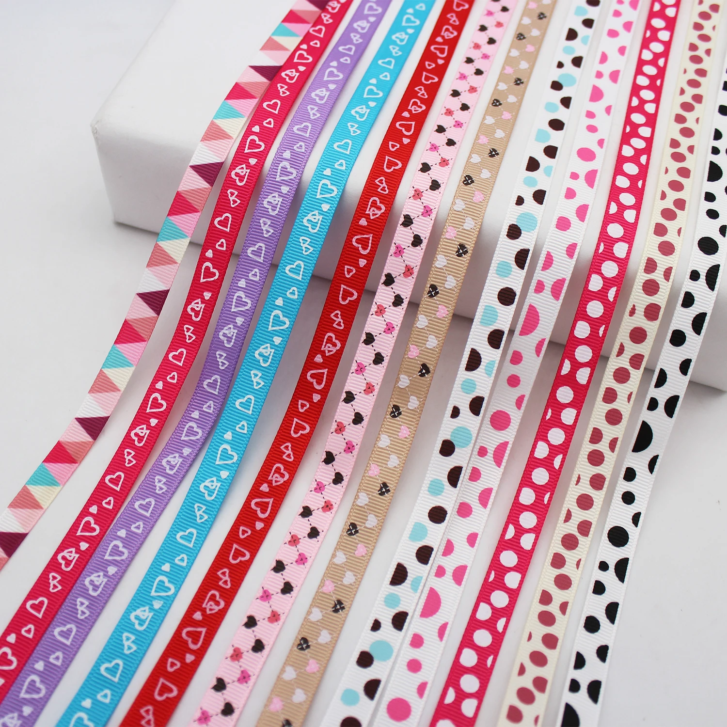 5 Meter Many Colors Printed Grosgrain Ribbon Polyester Fabric Tapes Heart Dots For Hair Bow Crafts DIY Accessories 3/8\