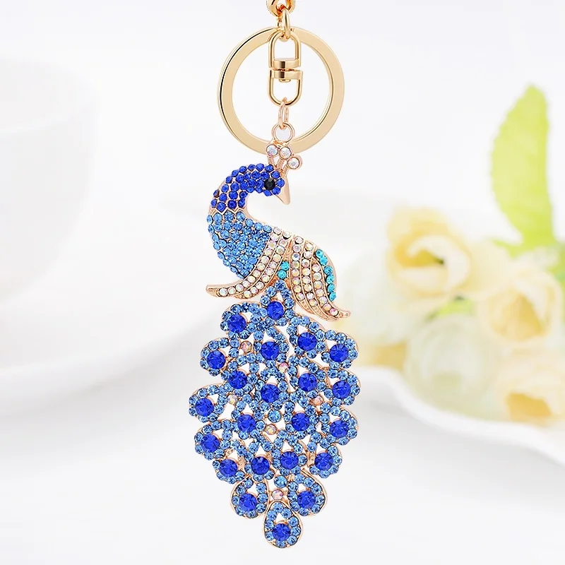 EASYA 4 Colors Bling Rhinestone KeyChain Elegant Colorful Peacock Keychain Peafowl Peahen Keyring Bag Pendant Car Key Chain Ring