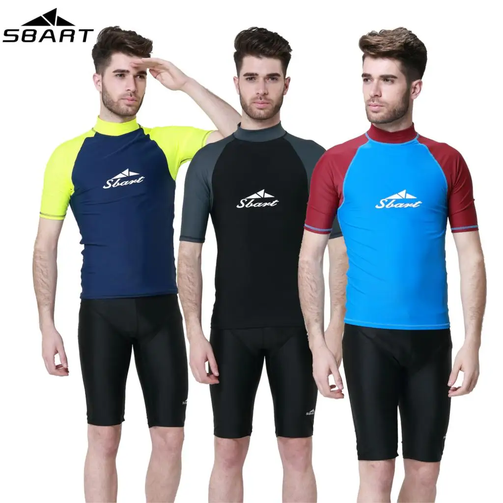 

Men Surfing Snorkeling Windsurf Wetsuit Diving Suit Tops UPF50+ Rashguard Short Sleeves Swimming Swimwear Clothing 724