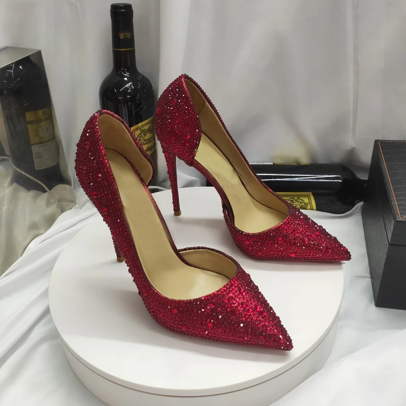 Stagione delle nozze Bling Bling cristallo stile Iriza nero rosso argento solette in vera pelle moda donna tacchi alti scarpe