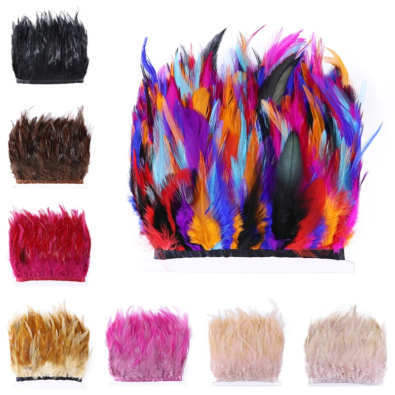 

1 meter Saddle Pheasant Feathers Trim Fringe 3-5 inch Natural Rooster Feathers Ribbon Sewing Accessory for Jewelry Making Plumas