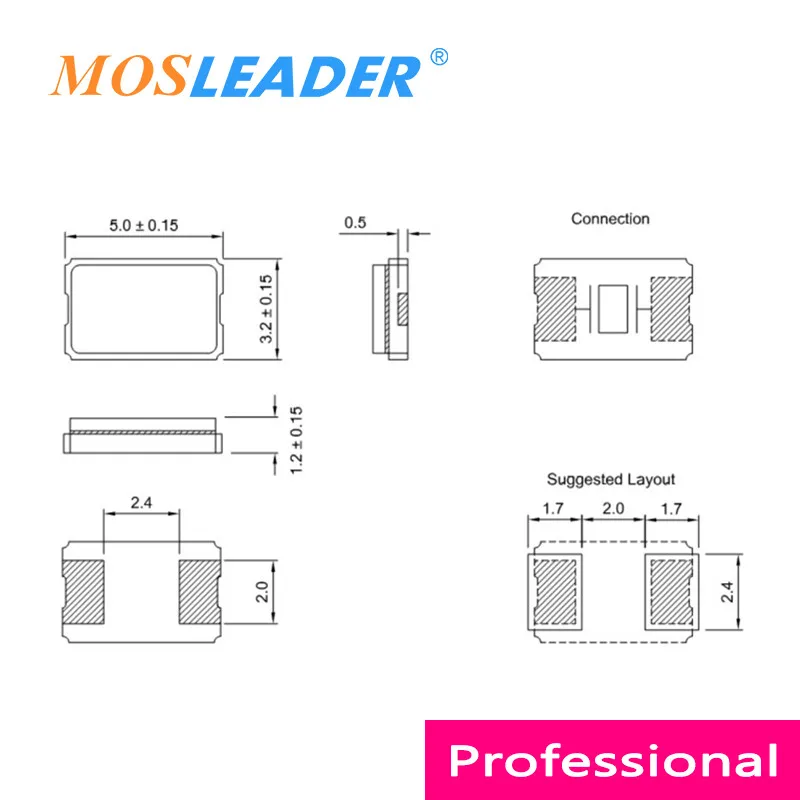 Mosleader 1000PCS 2P 5032 12MHZ 16MHZ 20MHZ 24MHZ 25MHZ 26MHZ 5*3.2mm 12M 16M 20M 24M 25M 26M SMD Passive crystal oscillator