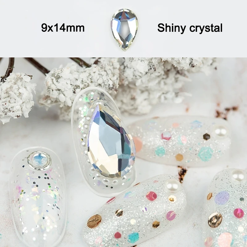 9x14mm Large Drop Nail Art Rhinestone Flat k9 Glass Crystal Strass 3D Trendy Manicure DIY Decorations Accesories