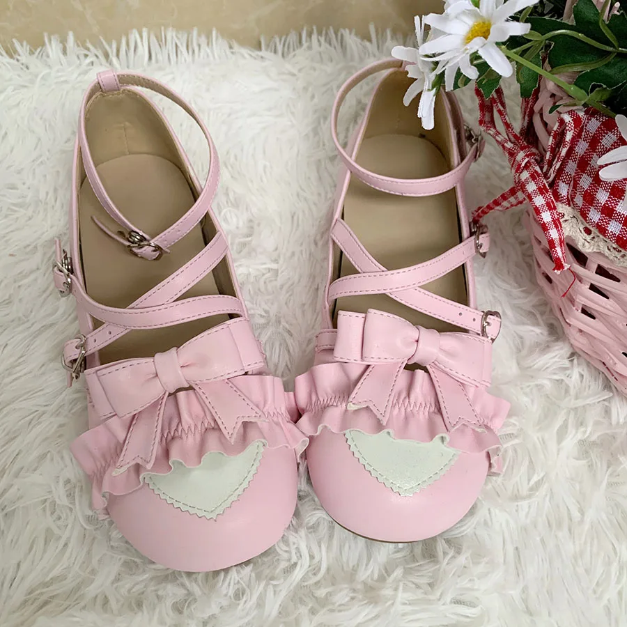 Japanische Student Süße Lolita Schuhe Vintage Runde Kopf Komfortable Frauen Schuhe Nette Bowknot Kreuz Gurt Kawaii Schuhe Loli Cos