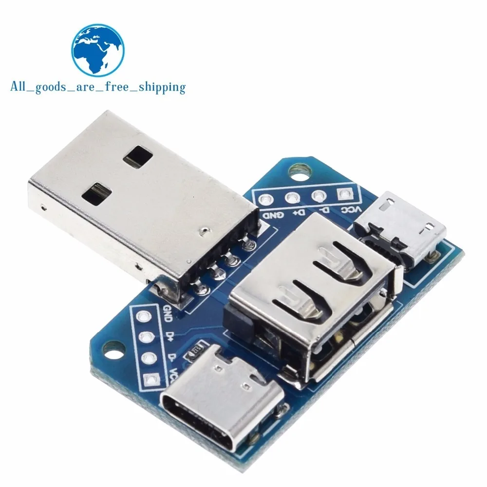 TZT USB-Kopf-Schalttafel-Stecker, USB-Anschluss auf Typ-C-Micro-Buchse, USB 2,54-4P, Übertragungstestplatine, USB-Adapterplatte XY-USB4 – Detail 7