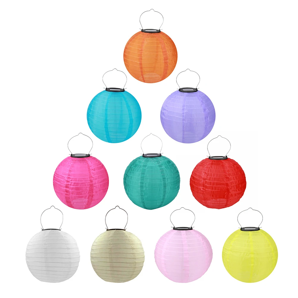 Solar LED Lantern Chinese/Japanese Round Nylon Lantern Birthday Wedding DIY Lampion Hanging Lantern Ball Supplies Garden Decors