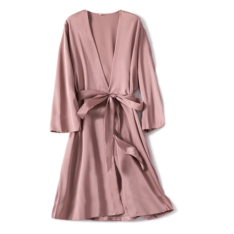 Silky Satin Robe Sleepwear Female Intimate Lingerie Bridal Wedding Gift Casual Kimono Bathrobe Gown Sexy Nightwear Nightgown