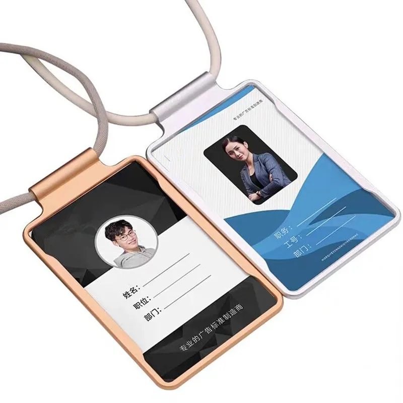 Aluminum ID Badge Card Holder With Detachable Neck Lanyard/Strap ID Card, Working Card, Name Tag