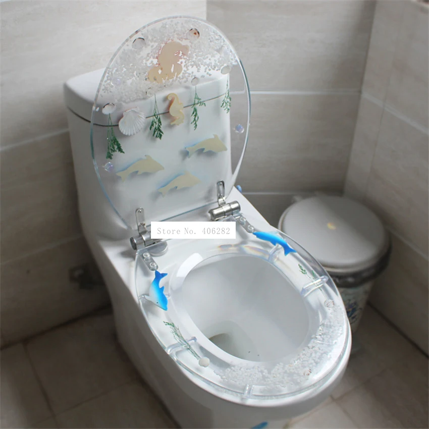 47*38CM High-grade Beautiful Resin Toilet Seat Cover Stainless Steel Slow Down  Mute Thickened U/V/O Type Universal Toilet Cover