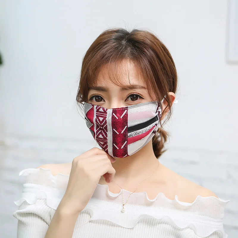 Summer Ink printed chiffon hanging ear mask Breathable elegant pattern Anti Dust Mask Sun protection Face Masks Care Reusable