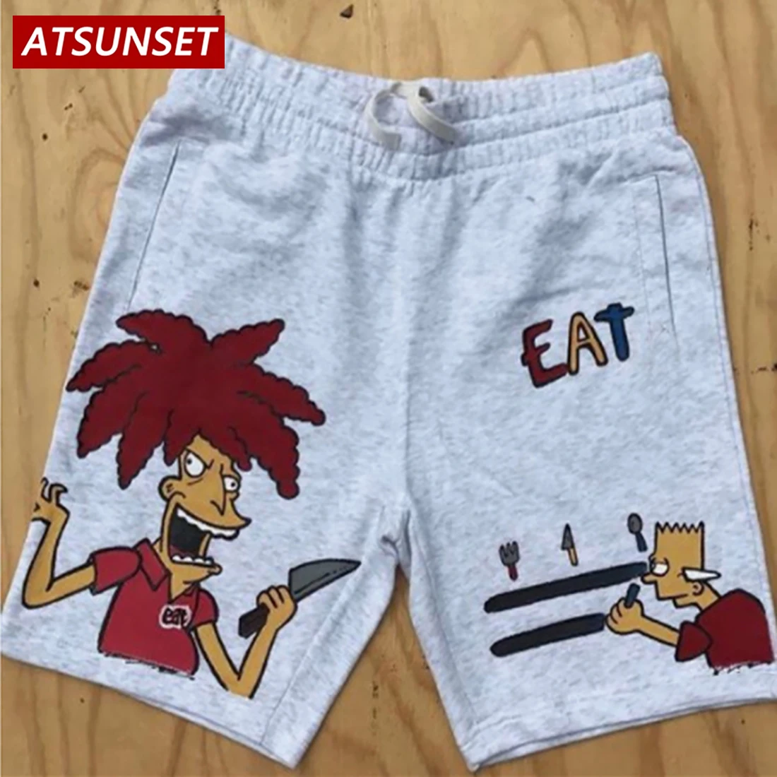 ATSUNSET 2022 Men\'s Summer New Hot Casual Shorts Cartoon Print Solid Cotton Clothing Shorts Hawaii Fashion Bottoms