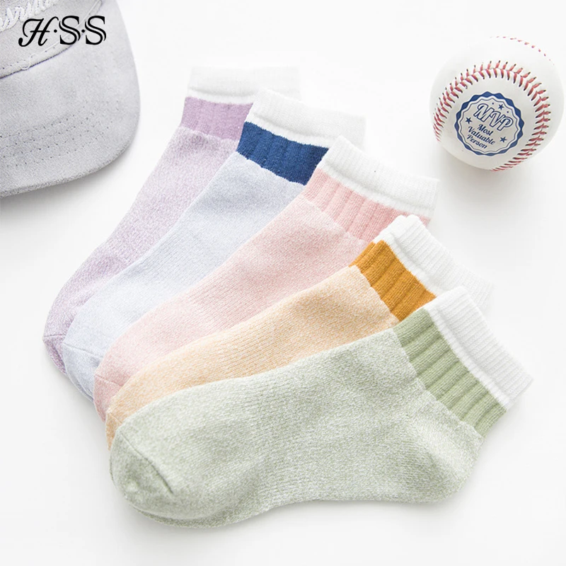 HSS Brand Combed Cotton Socks Women Pink Green Summer Winter Sock 5Pairs Soft Breathable Girl Children Students Sock Back School