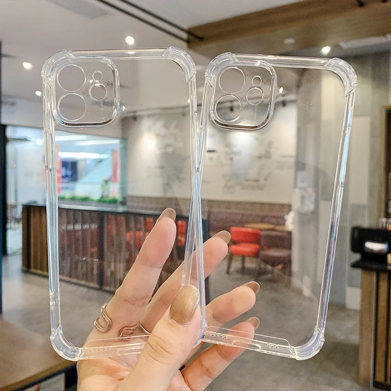Capa à prova de choque transparente para iPhone, anti-queda, amortecedor de telefone, capa macia, 14 Plus, 13 Pro Max, 12 Mini, XS, XR, X, 8, 7, 6S