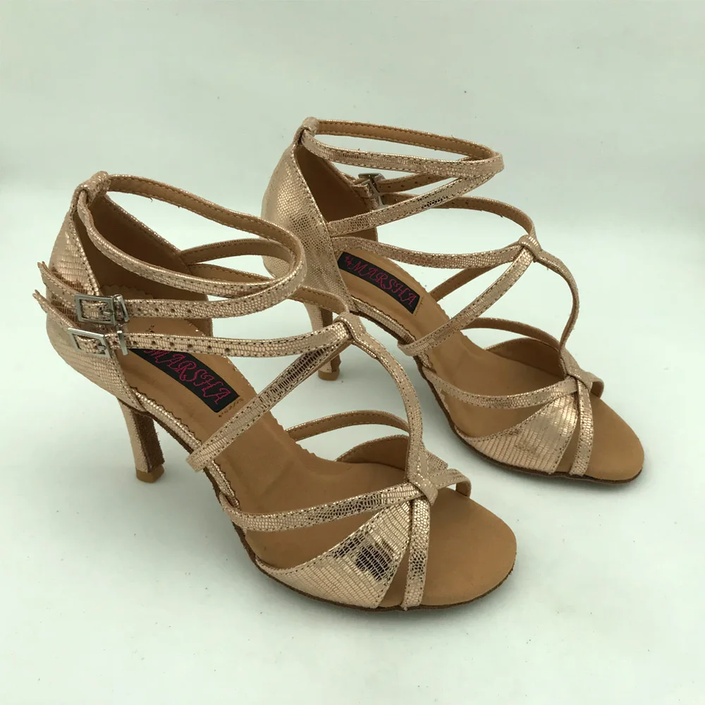 Zapatos de baile latino de tacón alto de 8,5 cm para mujer, calzado de Salsa, zapatos de prazage, cómodos, cuero genuino, MSL6232LGL