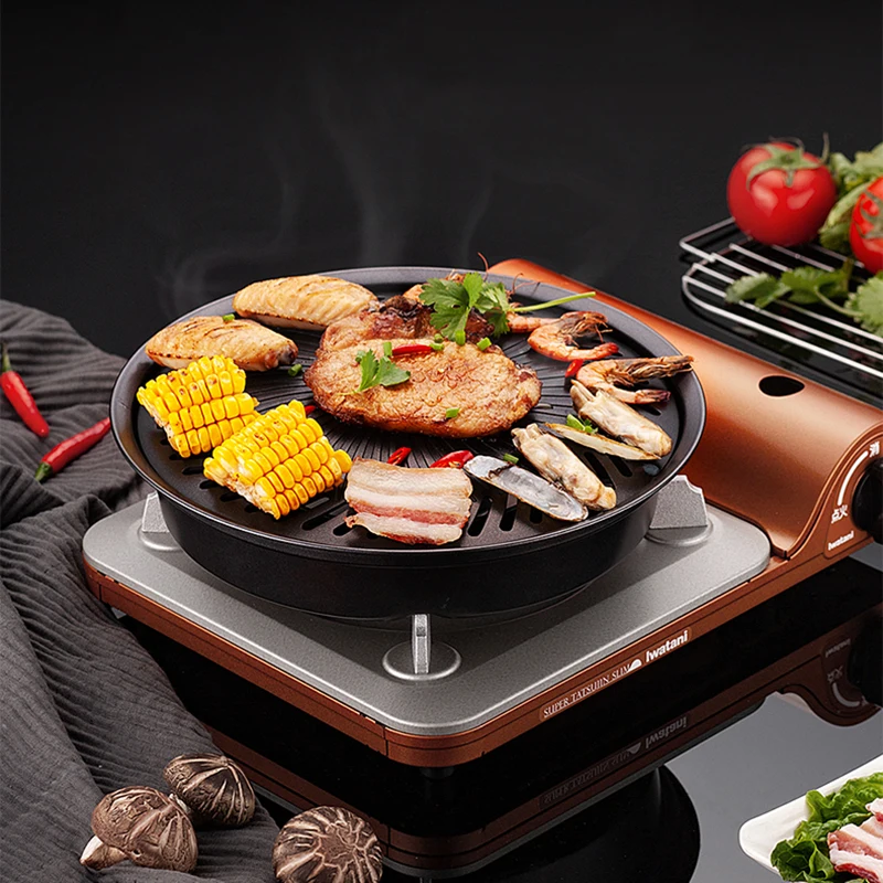 

Round Barbecue Plate Korean BBQ Grill Iron Plate No Burnt Fat Household Outdoor Picnic Smokeless Barbecue Grill Pan BBQ Tools