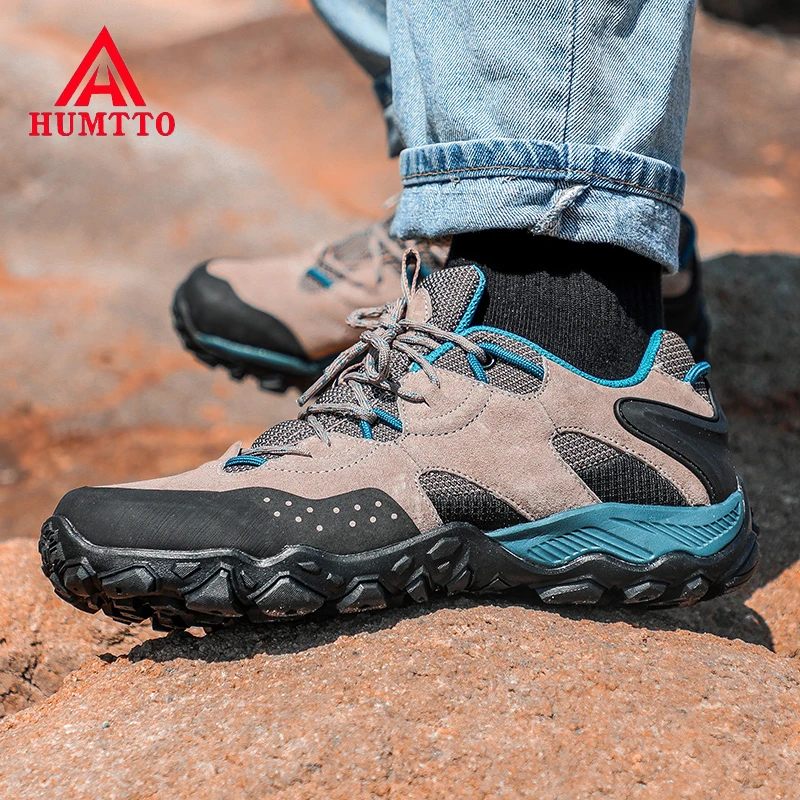 HUMTTO New Waterproor Hiking Shoes Mens Genuine Leather Mountain Boots Outdoor Trekking Shoes Climbing Boots Walking Sneakers