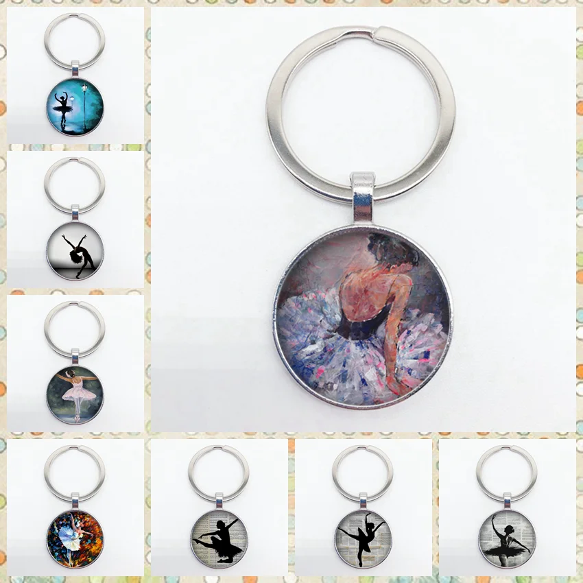 

Pop ballet dancer silhouette keychain dancer's favorite round glass pendant keychain accessory