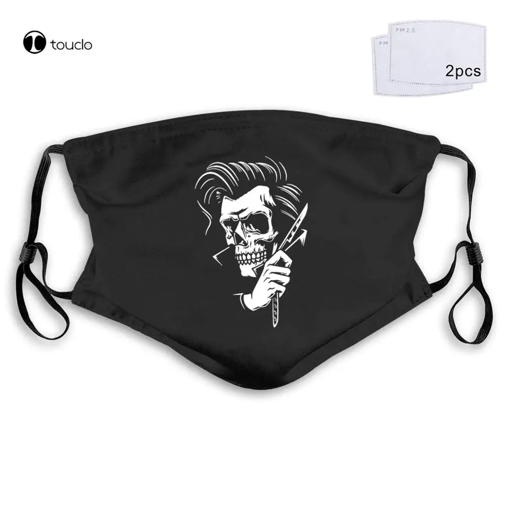 ROCKABILLY TATTOO HIPSTER BARBER STYLE  SKULL Face Mask Filter Pocket Cloth Reusable Washable