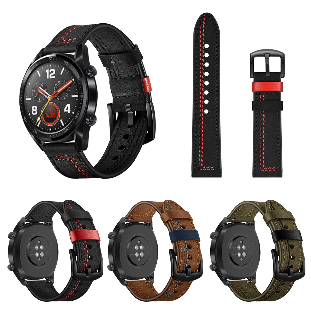 Leather WristBand For HUAWEI WATCH GT 2 46mm 42mm/GT Active/HONOR Magic Smartwatch Band Strap Bracelet Watchbands Black buckle