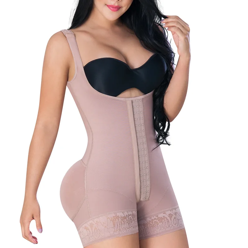 Women's Bodyshaper Butt Lifter Open Bust Hook And Eye Closure Tummy Control Adjustable Wide Shoulder Strap Lace Shapewear Fajas