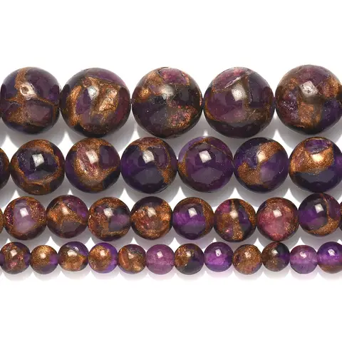 Natural Purple Gold Gemstone Round Loose Beads Crystal Energy Stone Healing Power for Jewelry Making 1 Strand 15"