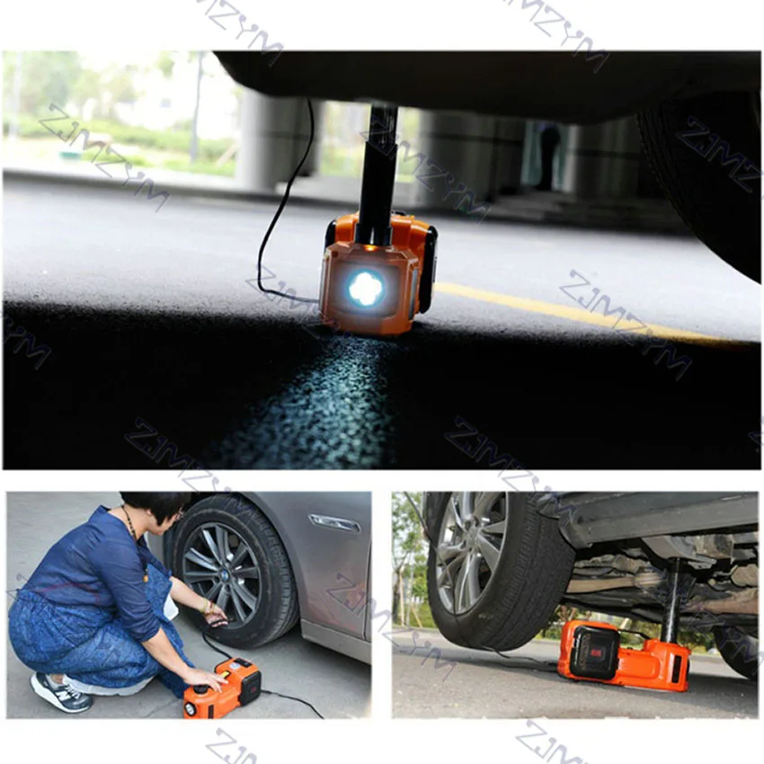 5Ton Lifting 45CM Electric Hydraulic Jack 3in1 Car Jack 150W DC12V Potable Tire Repair Tool With Inflator Pump Led Light Hammer