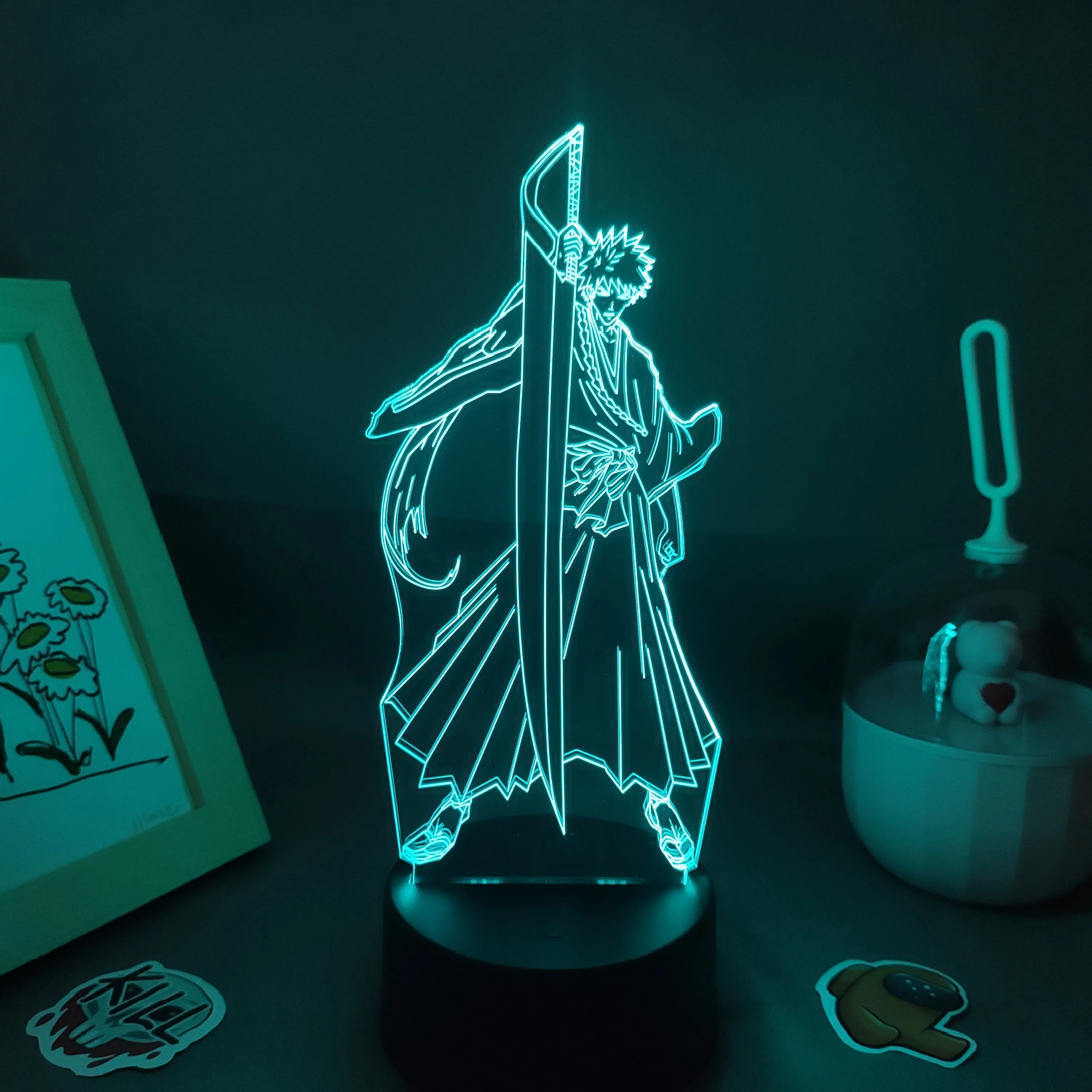 Anime Bleach Figure Kurosaki Ichigo 3D LED Neon Nightlights Birthday Gift for Friends Otaku Bedroom Table Decor Manga Lava Lamps