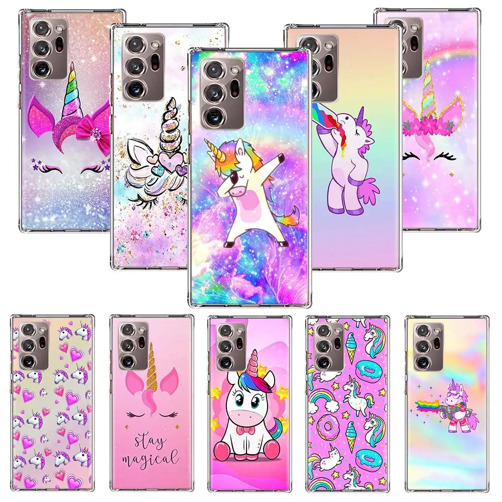 Pink Unicorn Rainbow Case For Samsung Galaxy Note 20 Ultra 8 9 10 Plus 10 Lite F52 F62 M30S M31S M51 M11 M12 M21 Cover Funda