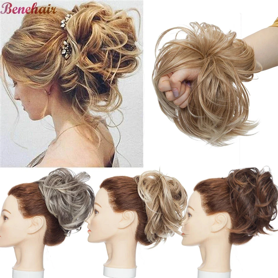 BENEHAIR syntetyczny roztrzepany kok Scrunchy kok z włosów sztuczne włosy kobiety Chignon elastyczna opaska do włosów treski dla kobiet Updo pączek