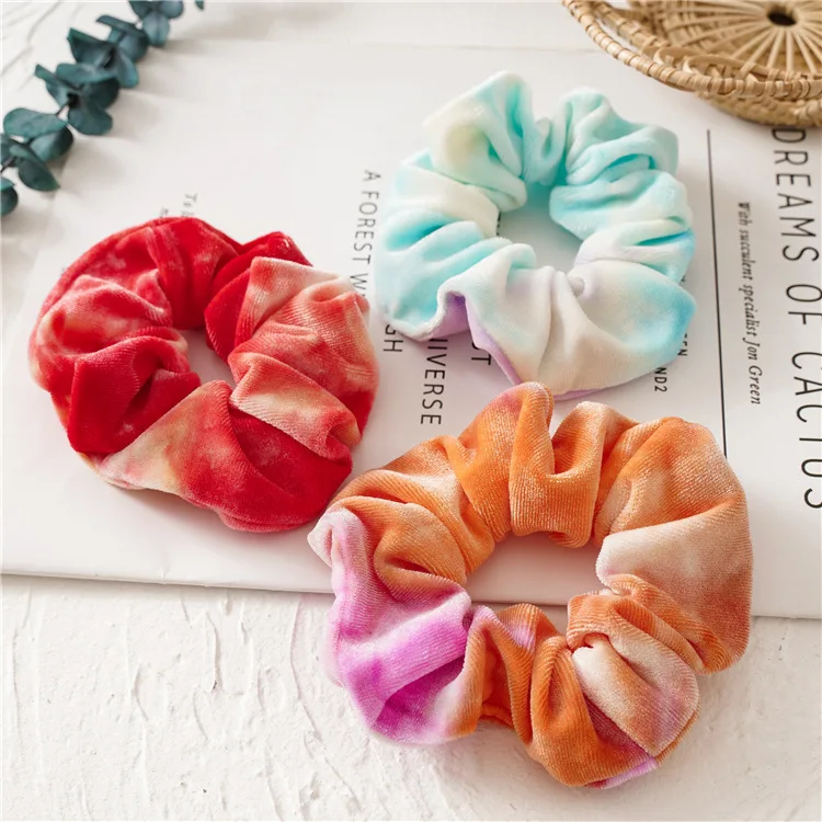 2024 New Colorful Scrunchy Pack Wholesale 6pcs/set Tie dye Designs Rainbow Hair Scrunchies Set Velvet vsco Girls Hair Rope