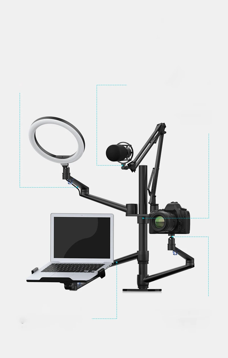 Imagem -04 - Desktop Live Stand Conjunto com Led Ring Light Montagem do Microfone Suporte do Monitor Suporte para Laptop para Youtube Maquiagem Vídeo Liv em 10 em